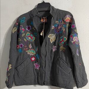 NWT Johnny Was Embroidered Floral Dark Gray Women's Jacket